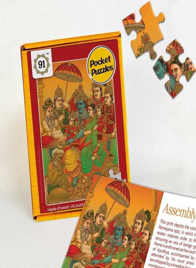 91Knots Rama’s Royal Court A5 Size 140 Pieces Wooden Jigsaw Puzzle Indian Art Theme Puzzle Travel Friendly for 5+ Kids and Adults Board Games Small Jigsaw Puzzle Birthday or New Year Gift - Image 1